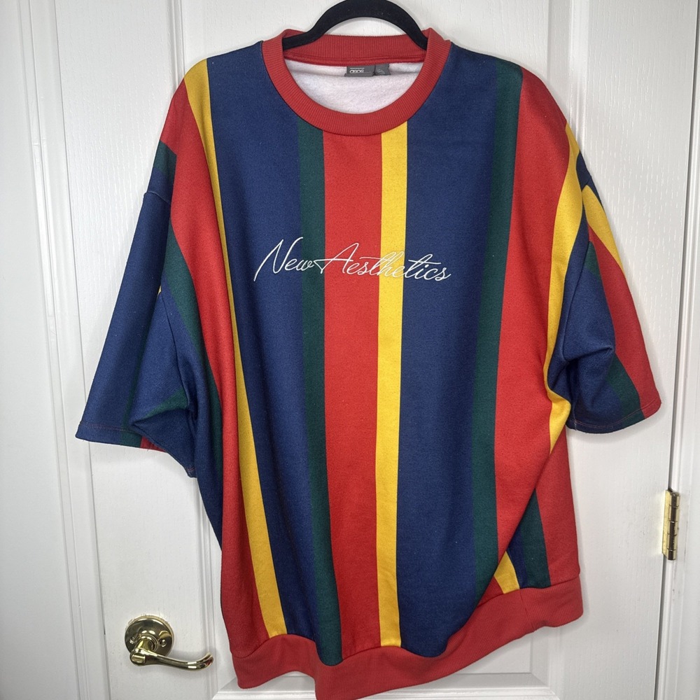 ASOS New Aesthetics Mens XL Tall Colorblock Striped Sweatshirt Retro